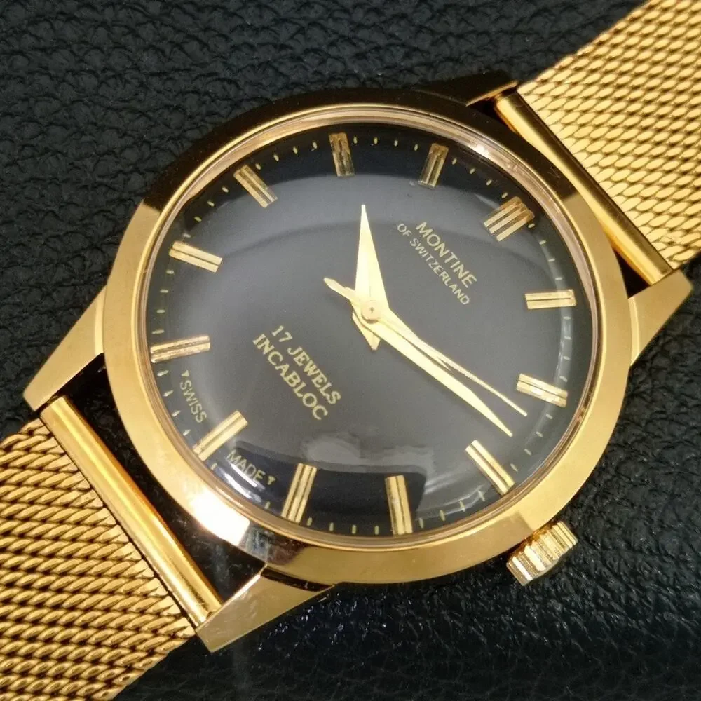 Vintage 1976 Montine Of Switzerland Manual Mens Gold Watch W/Steel Strap